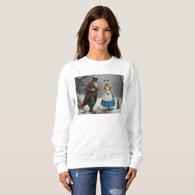 Moletom Alice de inverno camisola branca (Frente Completa)