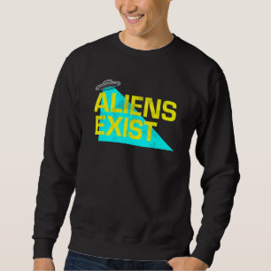 Moletom Aliens Existem Estilo de Ilustração Azul Ufo Light