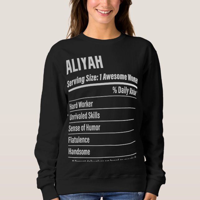 Moletom Aliyah Nutritional Facts Servindo Calorias de Tama (Frente)