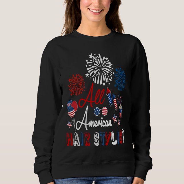 Moletom All American Hair Stylist Proud American Flag Fire (Frente)