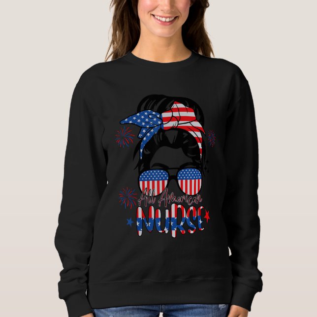 Moletom All American Nurse Women American Flag 4th of July (Frente)