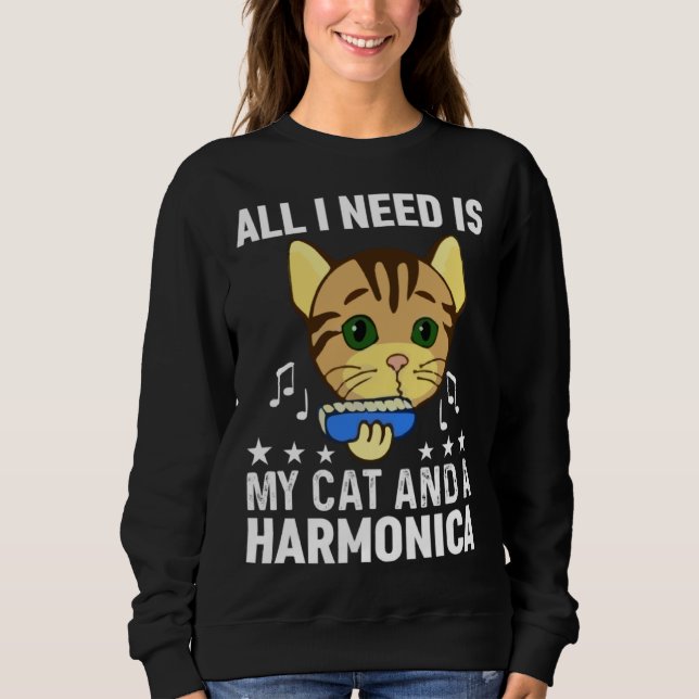 Moletom All I Need Is My Cat And A Harmonica Musician And  (Frente)