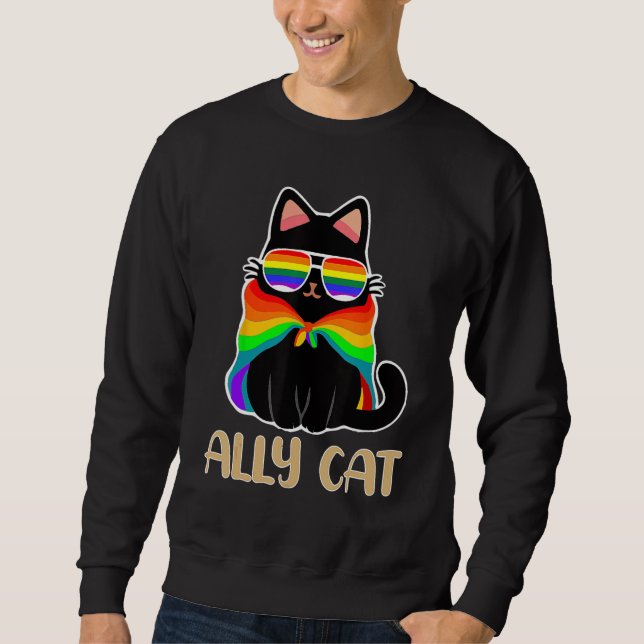 Moletom Ally Cat LGBT Gay Rainbow Pride Flag Boys Men Girl (Frente)