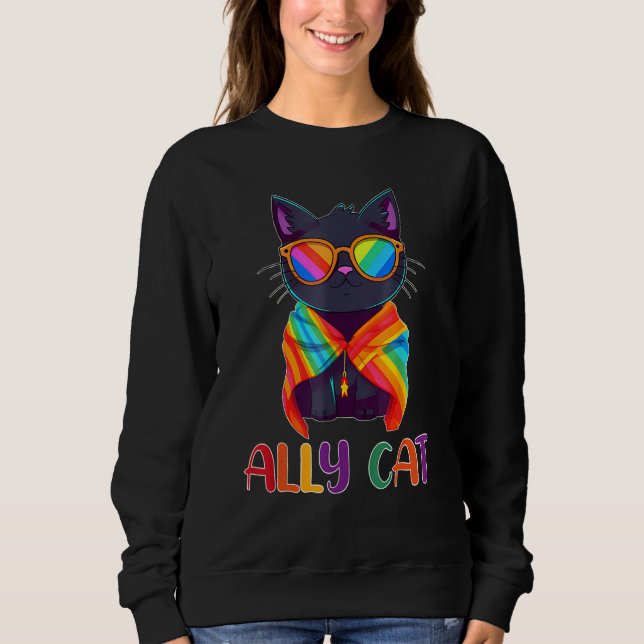 Moletom Ally Cat LGBT Gay Rainbow Pride Flag  Cat  2 (Frente)