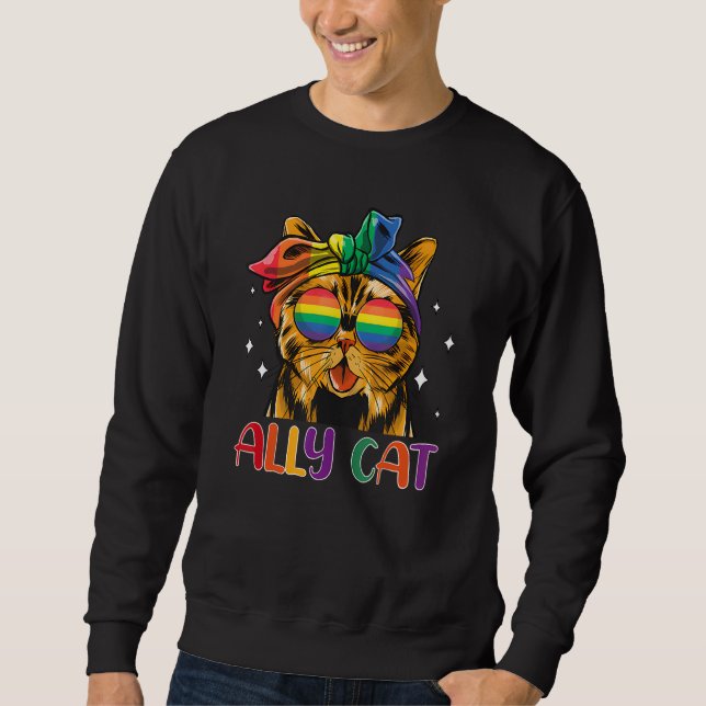 Moletom Ally Cat LGBT Gay Rainbow Pride Flag Funny Cat Lov (Frente)
