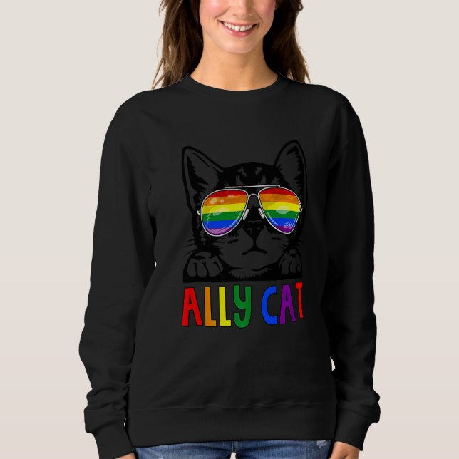 Moletom Ally Cat Lgbt Sunglasses Rainbow Pride Flag (Frente)