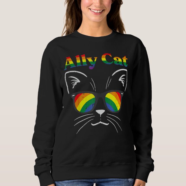 Moletom Ally Cat Sunglasses Gay Rainbow Pride LGBT Support (Frente)