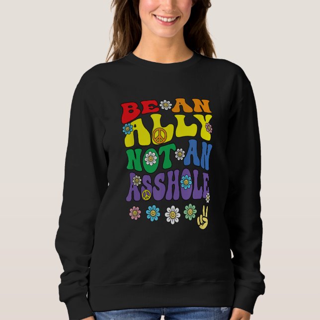 Moletom Ally Pride Rainbow  Retro Groovy LGBTQ Say Gay (Frente)