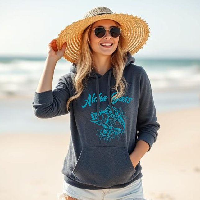 Moletom Aloha Bass Hawaiian-Tropical Flores-Pescador (Aloha Bass Hawaiian Tropical Flowers, Fisherman Core, Summer Hoodie, Beach Hoodie)