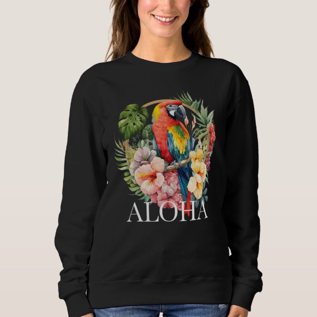 Moletom Aloha Parrot Tropical Bird Vacation Beach Flower H (Frente)