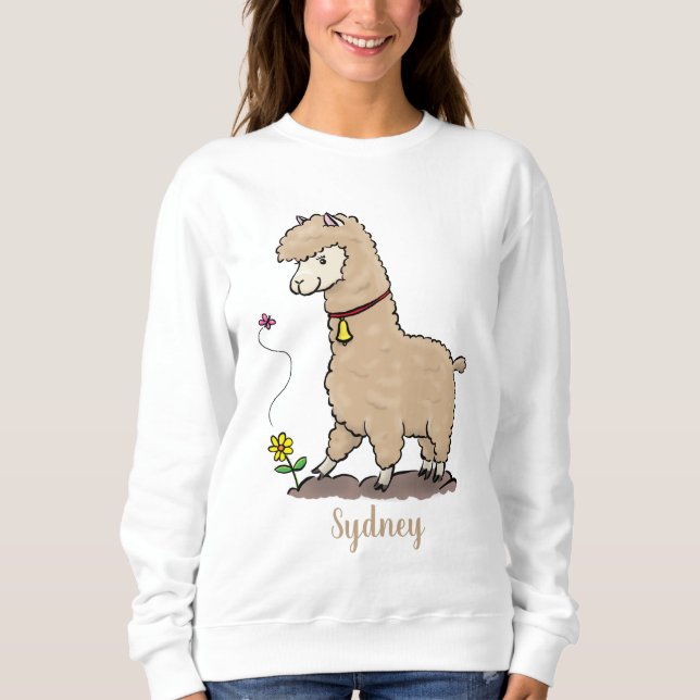 Moletom Alpaca feliz e giro com cartoon de borboleta (Frente)