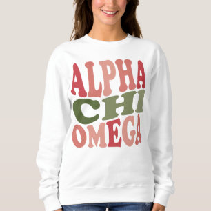 Moletom Alpha Chi Omega Gráficos Empilhados Groovy Retro