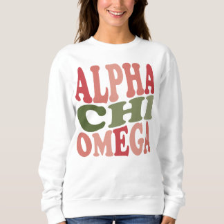 Moletom Alpha Chi Omega Gráficos Empilhados Groovy Retro