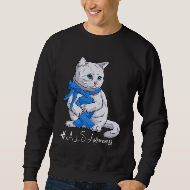 Moletom ALS Awareness Month Blue Ribbon Cat (Frente)