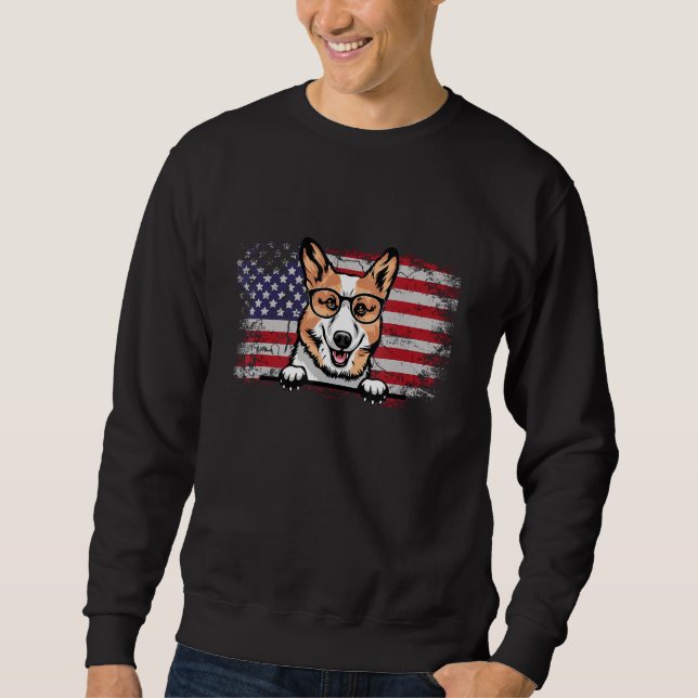 Moletom Amante do Corgi Bandeira Americana 4 de Julho (Frente)