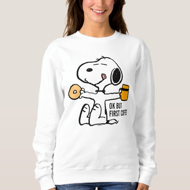 Moletom Amendoins | Snoopy OK Mas Primeiro Café (Frente)