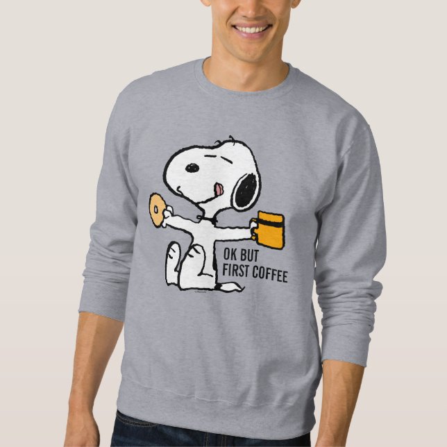 Moletom Amendoins | Snoopy OK Mas Primeiro Café (Frente)