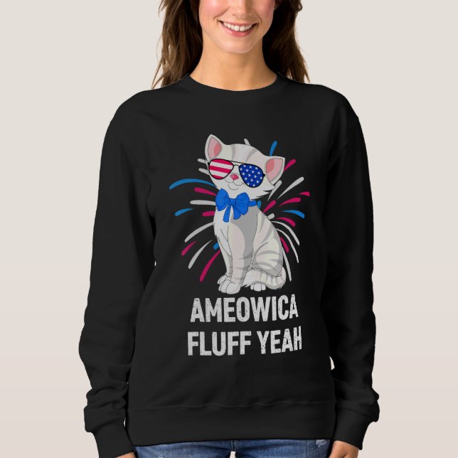 Moletom Ameowica Fluff Sim Cat Kids 4 De Julho Patriótico (Frente)