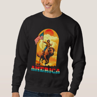 Moletom America Dude Riding On A Buffalo Drinking Beer Wit