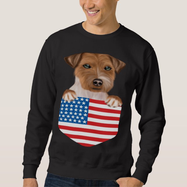 Moletom America Flag Russell Terrier Dog In Pocket (Frente)