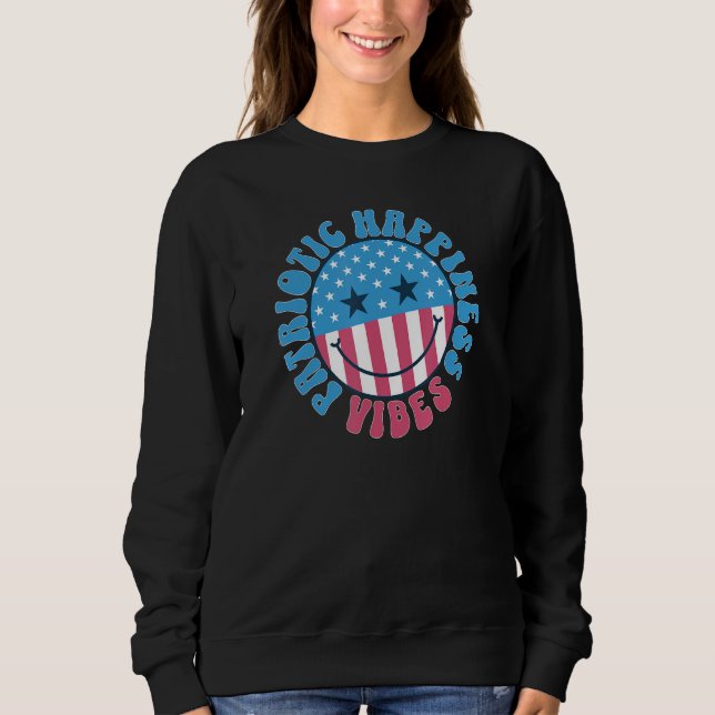 Moletom America Vibes Smile Face US Flag Retro Groovy 4th  (Frente)