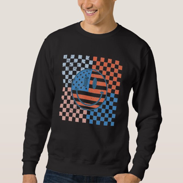 Moletom American Checkered Flag Smile Face Retro 4th Of Ju (Frente)