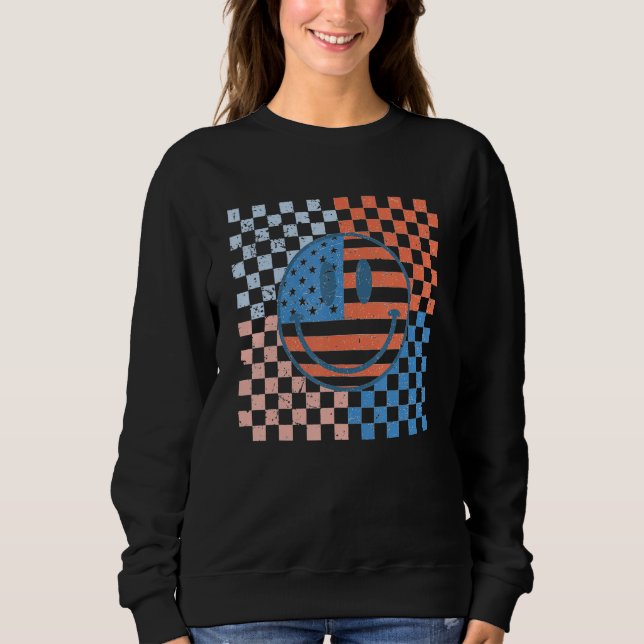 Moletom American Checkered Flag Smile Face Retro 4th Of Ju (Frente)