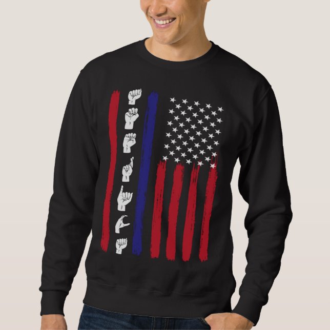Moletom American Flag ASL American Sign Language America U (Frente)