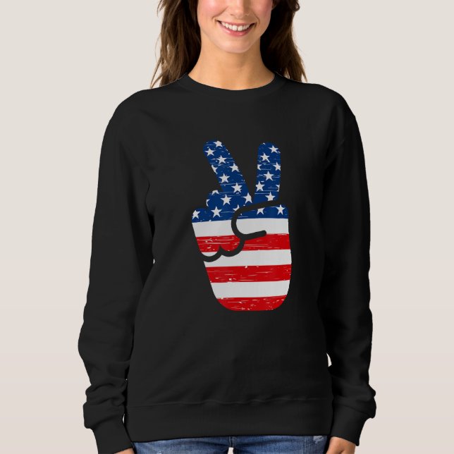 Moletom American Flag Cool Peace Hand Sign Patriotic Boys  (Frente)