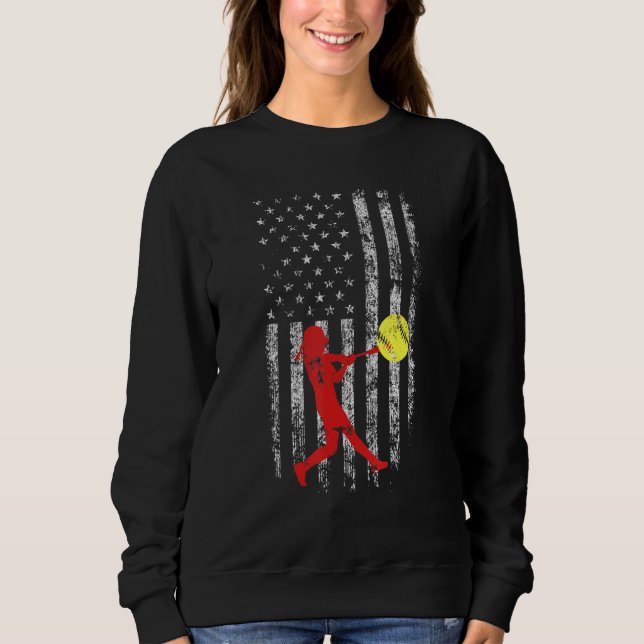 Moletom American Flag Love Softball Fastpitch Pitcher Soft (Frente)