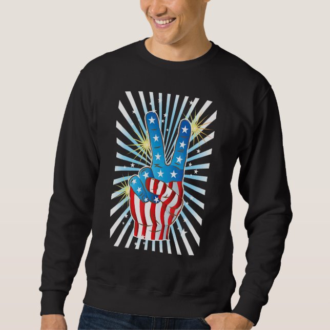 Moletom American Flag Peace Sign Hand   Fourth of July (Frente)