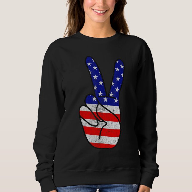 Moletom American Flag Peace Sign Hand Patriotic 4th Of Jul (Frente)