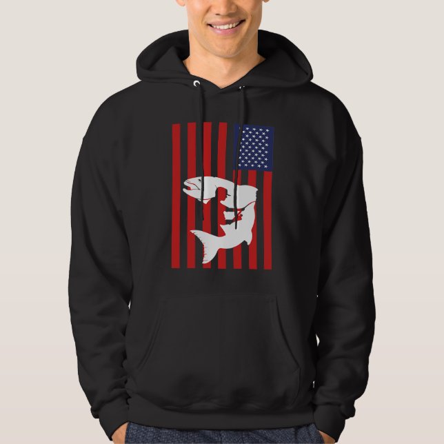 Moletom American Flag USA Patriotic Fishing Fish Men Silho (Frente)