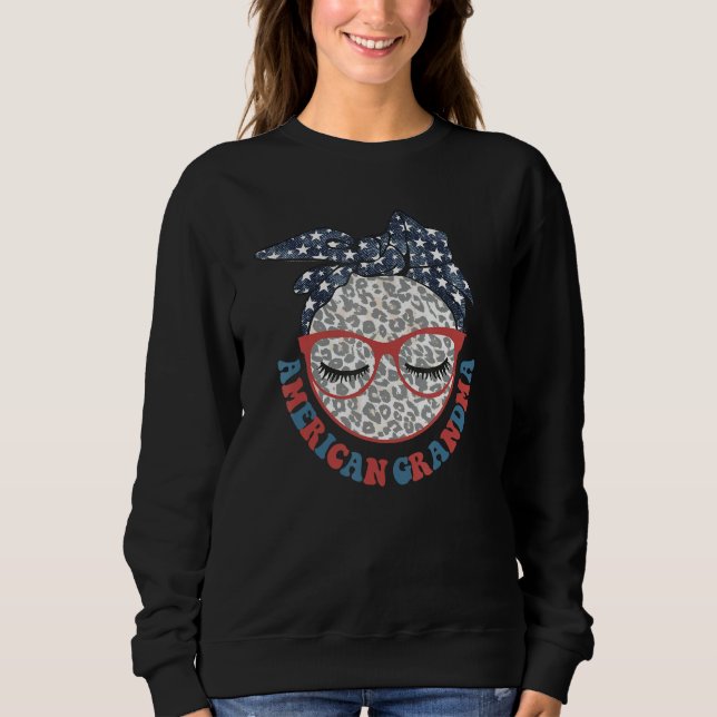 Moletom American Grandma 4th Of July Leopard Messy Bun Pat (Frente)