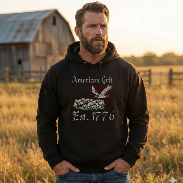 Moletom American Grit Est 1776 Skulls & Eagle Men's Hoodie (Criador carregado)