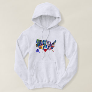 Moletom American Map State Flags Mosaic Hoodie