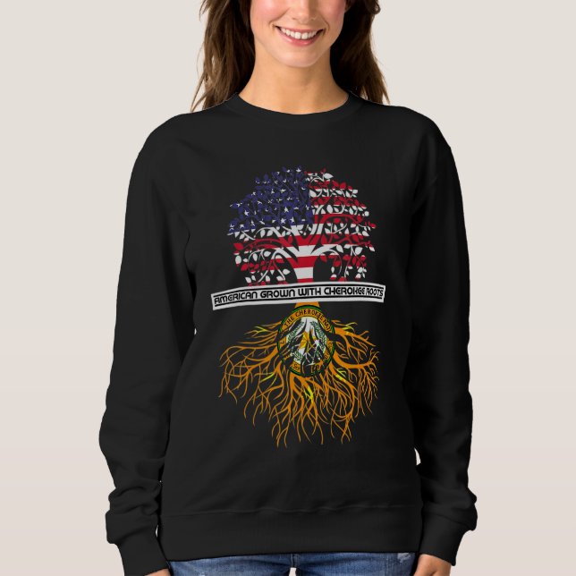 Moletom Americano Cresceu com Cherokee Roots Tribe Native (Frente)