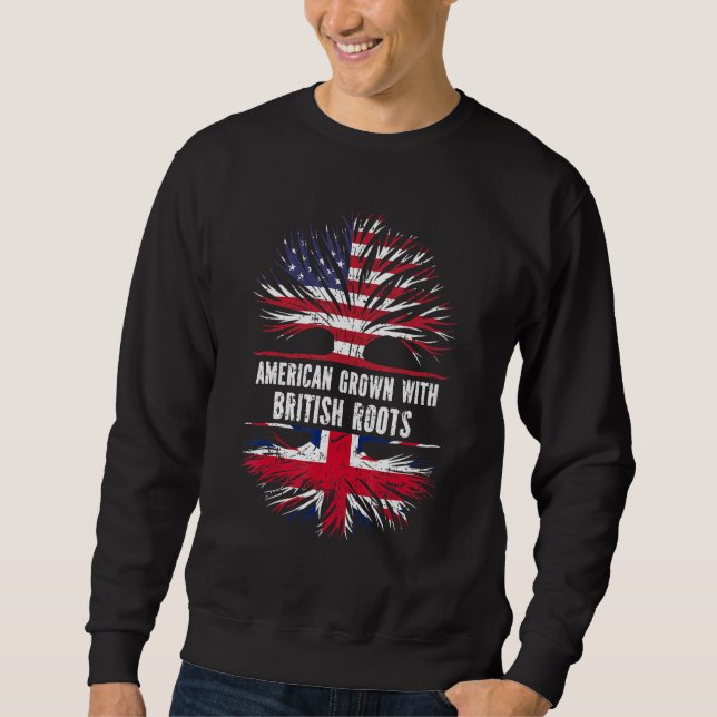 Moletom Americano Cresceu Com Raízes Britânicas Bandeira D (Frente)