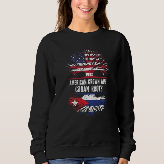 Moletom Americano Cresceu Com Raízes Cubanas E Bandeira Do (Frente)