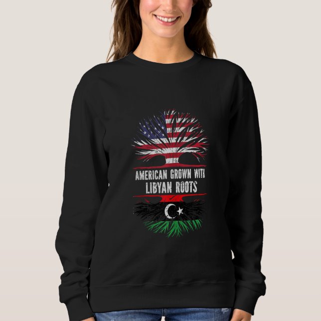 Moletom Americano Cresceu com Raízes Líbias e Bandeira Dos (Frente)