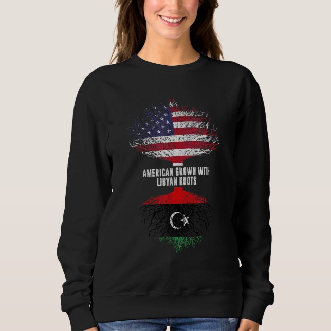 Moletom Americano Cresceu com Raízes Líbias e Bandeira Dos (Frente)