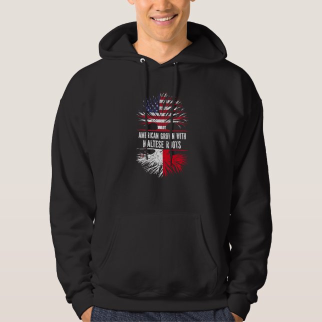 Moletom Americano Cresceu Com Raízes Maltesas Bandeira De  (Frente)