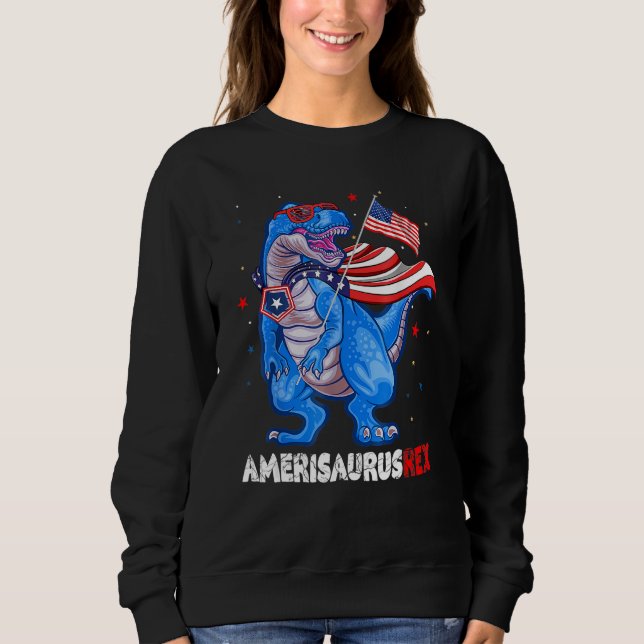 Moletom Amerisaurus T Rex USA Flag Kids Funny 4th Of July  (Frente)