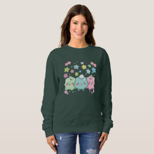 Moletom Amigos Fofos Kawaii e Macios Verde Floresta Profun