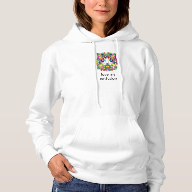 Moletom Amo Meu Abstrato de Capfusão Gato Hoodie Branco (Frente)
