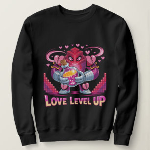 Moletom Amor de Gamer Retro Voxel Robô Rosa com Poção do C