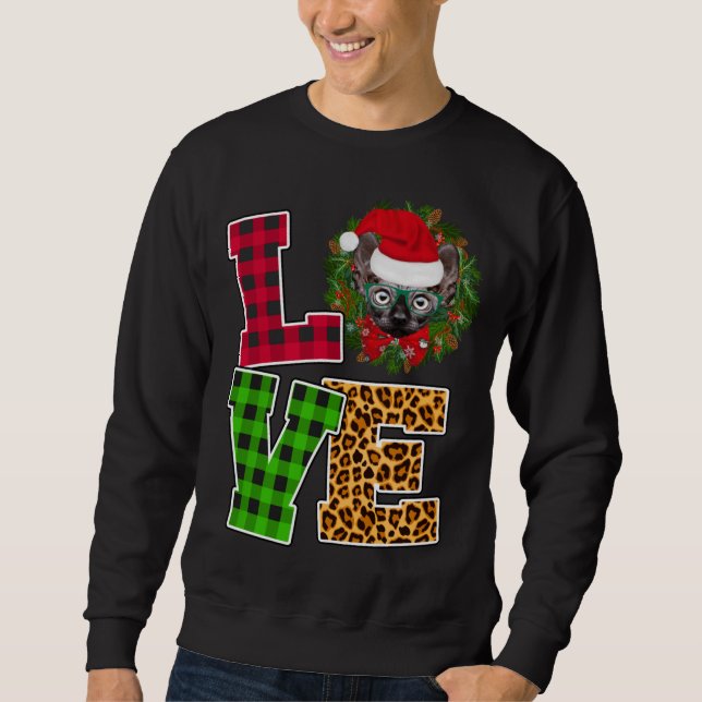 Moletom Amor Sphynx Cat Santa Hat Leopard Engraçado Natal (Frente)