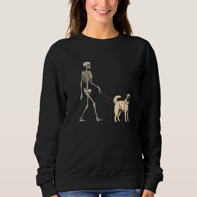 Moletom Anatolian Shepherd Skeleton Dog Walking Halloween  (Frente)