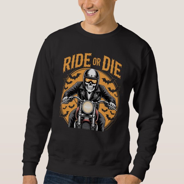 Moletom Andar até morrer - Skeleton Biker Halloween Hoodie (Frente)