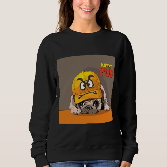 Moletom Angry Pug.Cute Pug veste um chapéu irritado engraç (Frente)